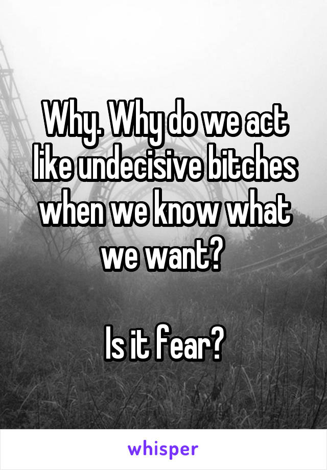 Why. Why do we act like undecisive bitches when we know what we want? 

Is it fear?