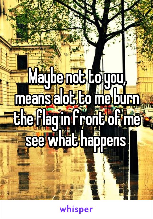 Maybe not to you, means alot to me burn the flag in front of me see what happens 