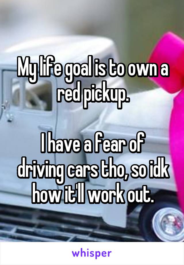 My life goal is to own a red pickup.

I have a fear of driving cars tho, so idk how it'll work out.