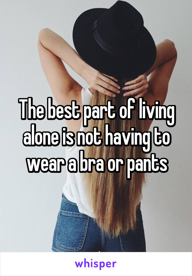 The best part of living alone is not having to wear a bra or pants