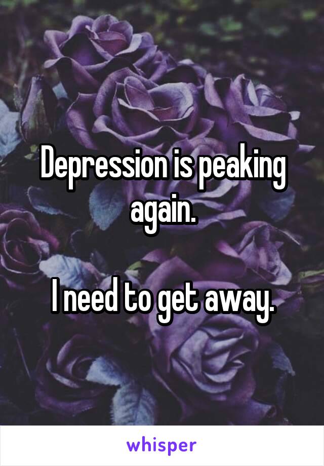 Depression is peaking again.

I need to get away.
