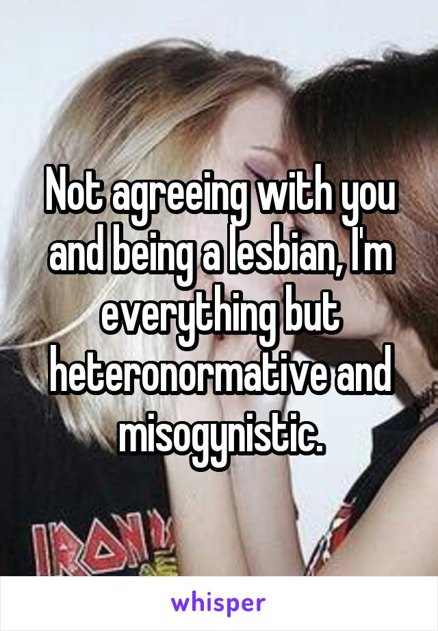 Not agreeing with you and being a lesbian, I'm everything but heteronormative and misogynistic.