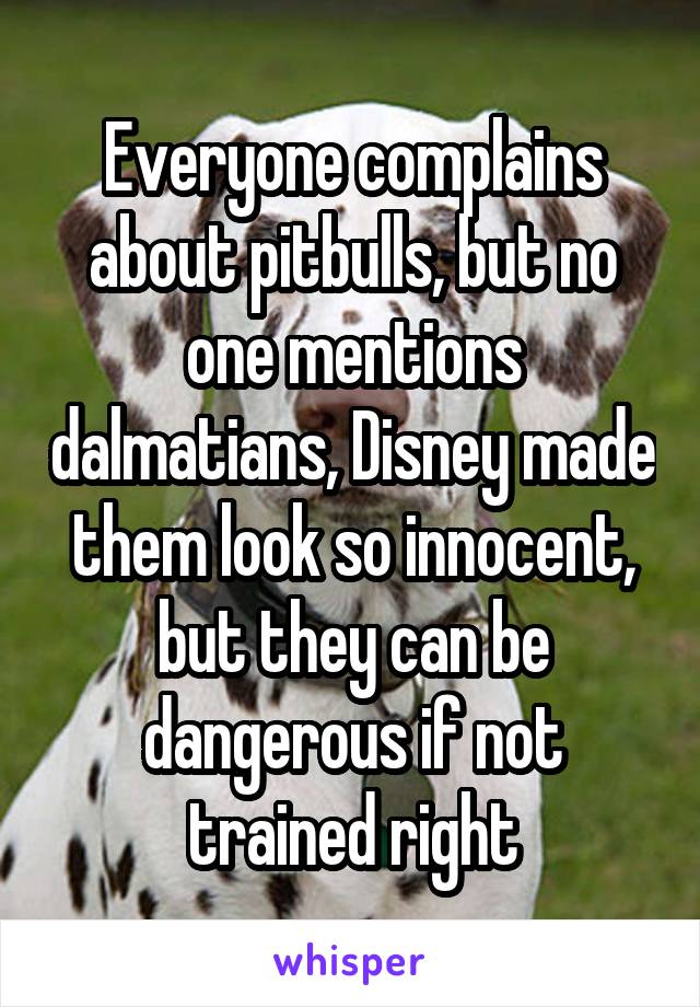 Everyone complains about pitbulls, but no one mentions dalmatians, Disney made them look so innocent, but they can be dangerous if not trained right