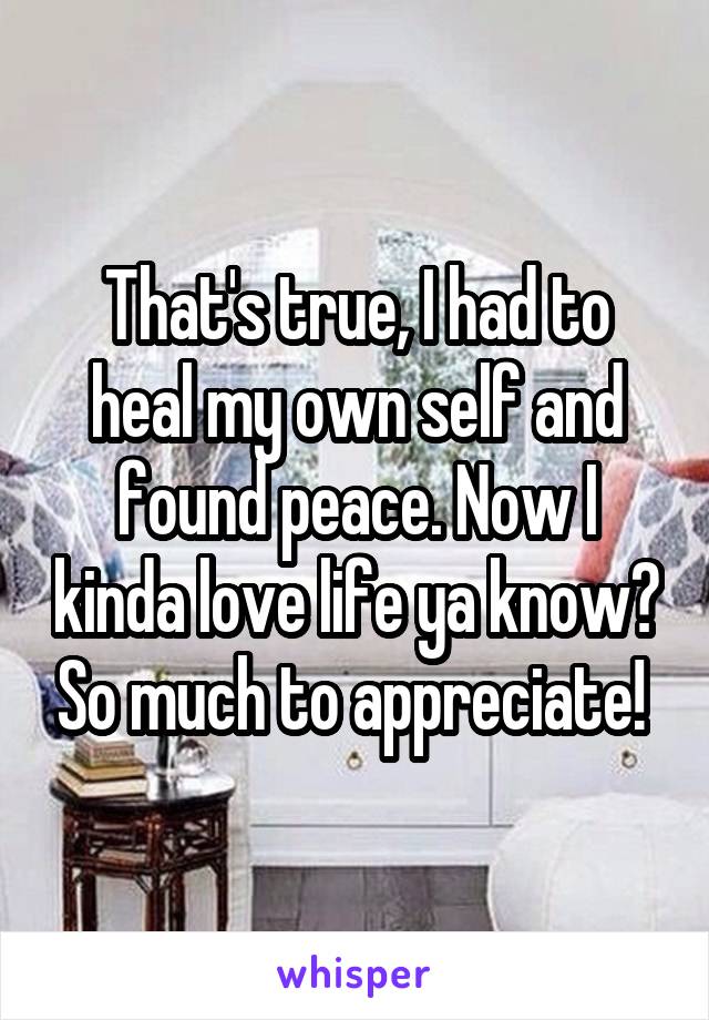 That's true, I had to heal my own self and found peace. Now I kinda love life ya know? So much to appreciate! 