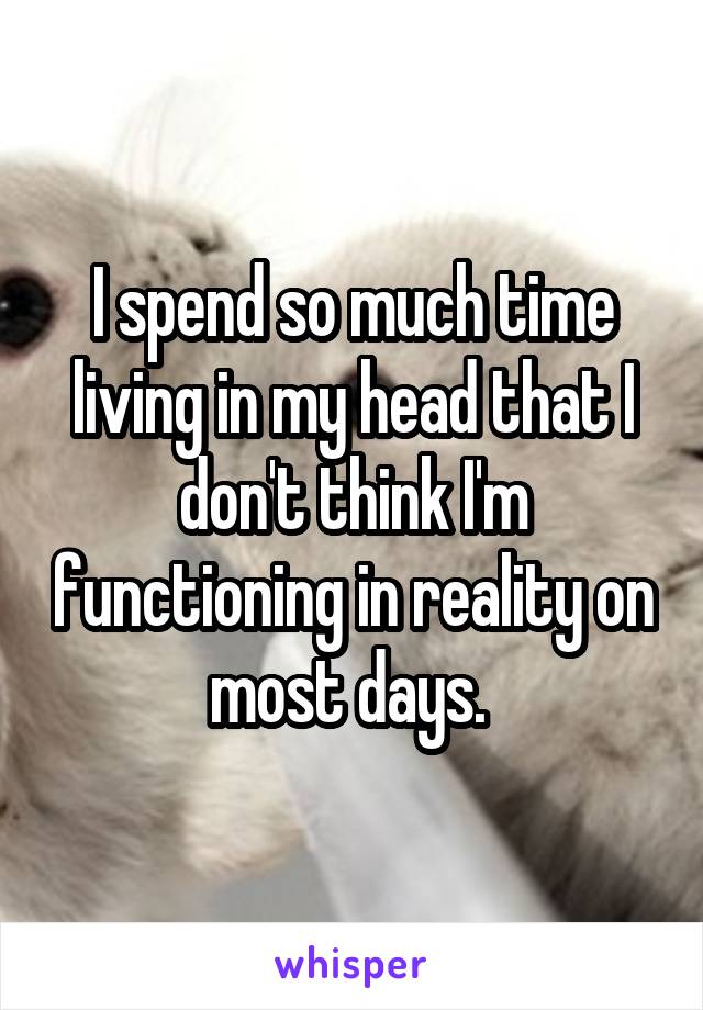 I spend so much time living in my head that I don't think I'm functioning in reality on most days. 
