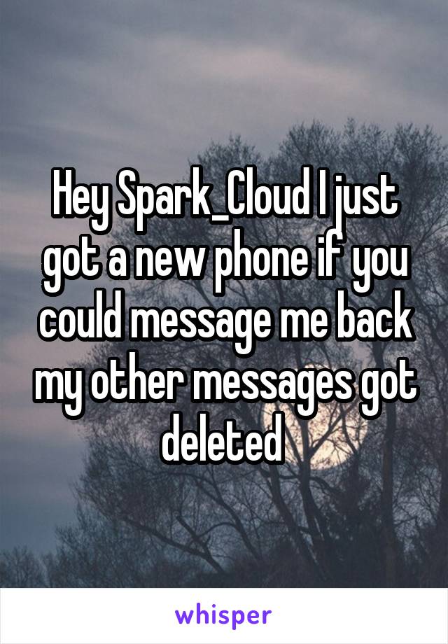 Hey Spark_Cloud I just got a new phone if you could message me back my other messages got deleted 
