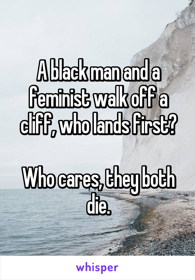 A black man and a feminist walk off a cliff, who lands first?

Who cares, they both die.