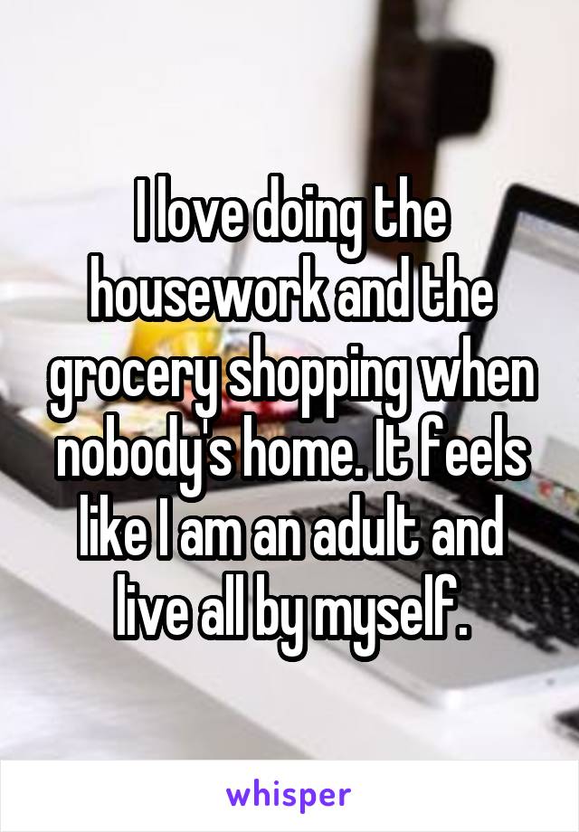 I love doing the housework and the grocery shopping when nobody's home. It feels like I am an adult and live all by myself.