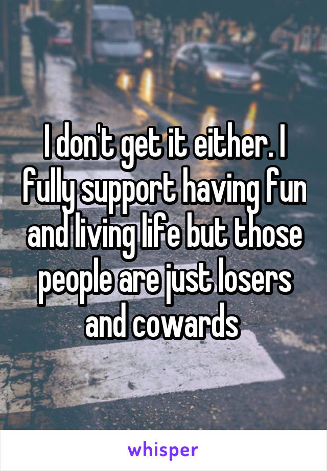 I don't get it either. I fully support having fun and living life but those people are just losers and cowards 