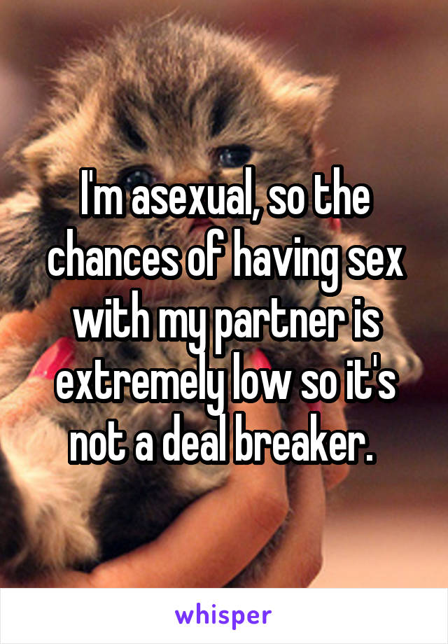 I'm asexual, so the chances of having sex with my partner is extremely low so it's not a deal breaker. 
