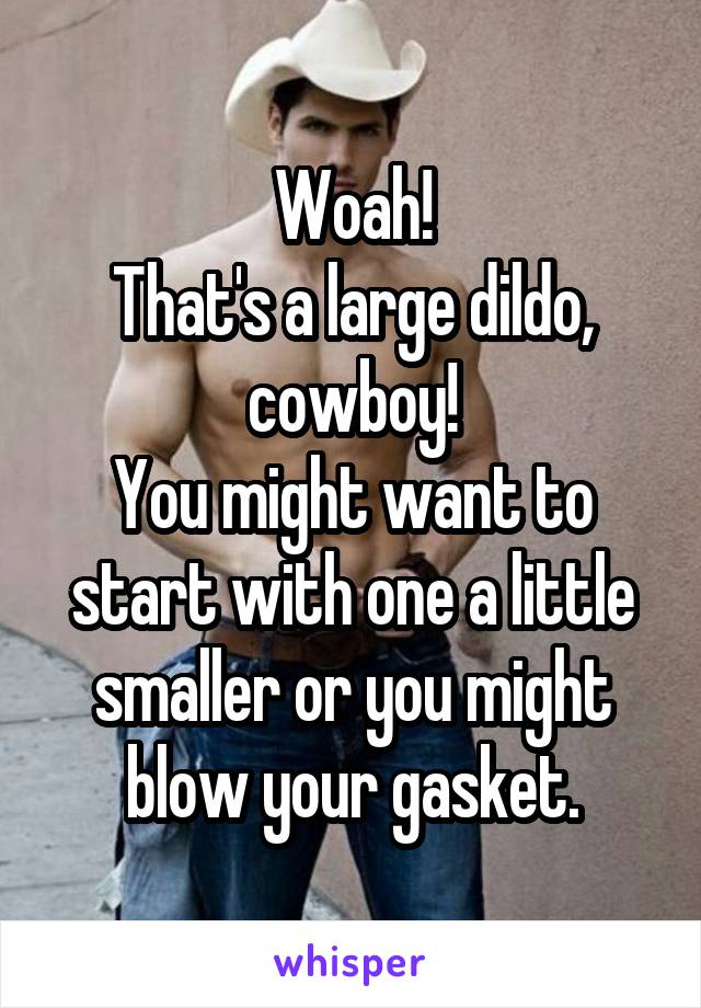 Woah!
That's a large dildo, cowboy!
You might want to start with one a little smaller or you might blow your gasket.