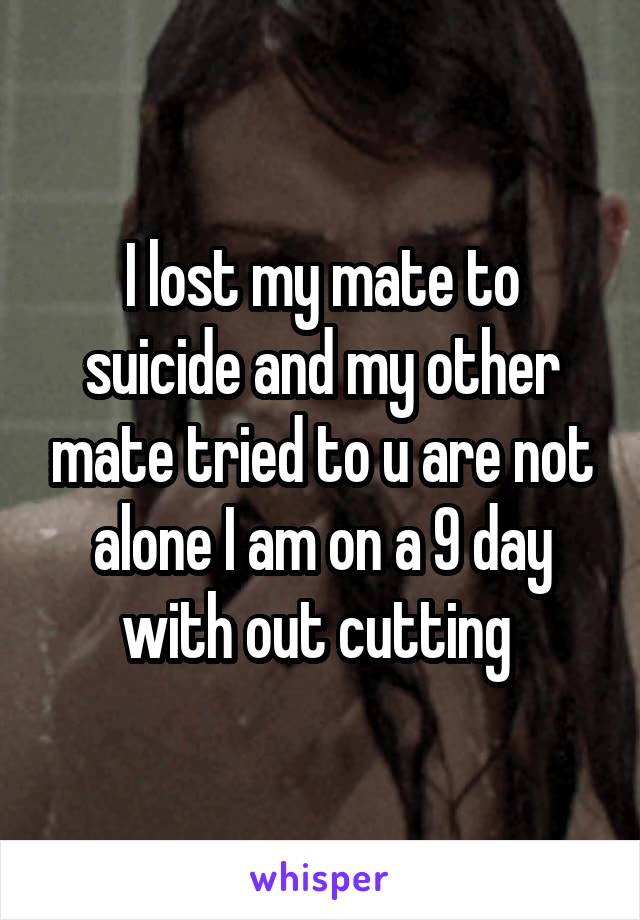 I lost my mate to suicide and my other mate tried to u are not alone I am on a 9 day with out cutting 