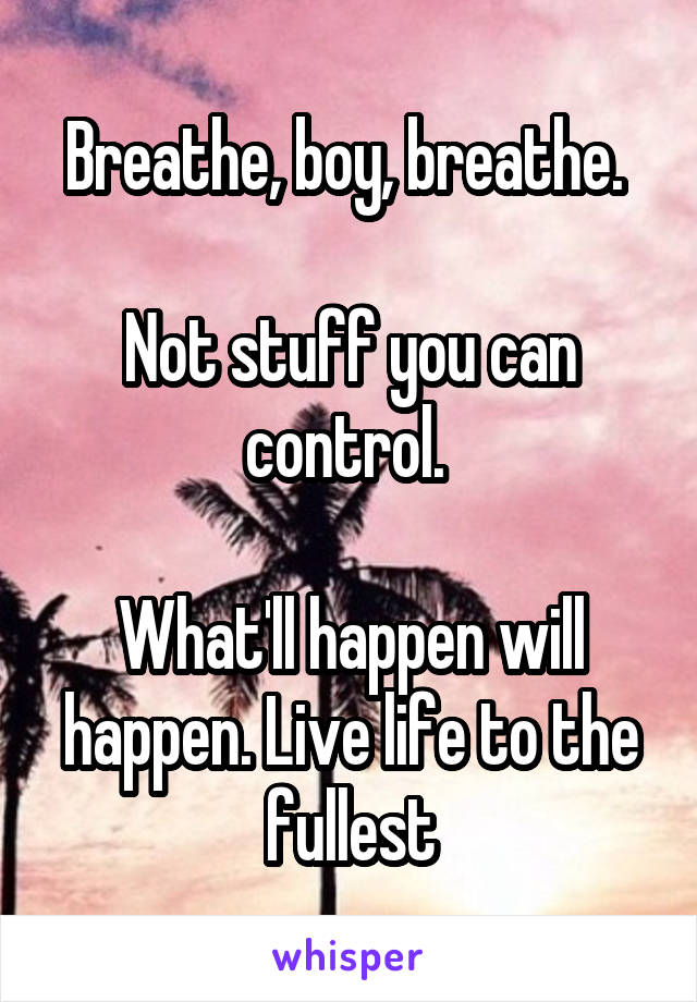 Breathe, boy, breathe. 

Not stuff you can control. 

What'll happen will happen. Live life to the fullest