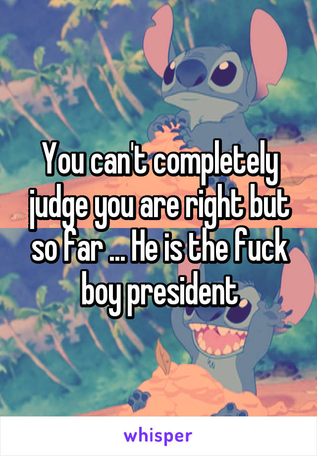 You can't completely judge you are right but so far ... He is the fuck boy president