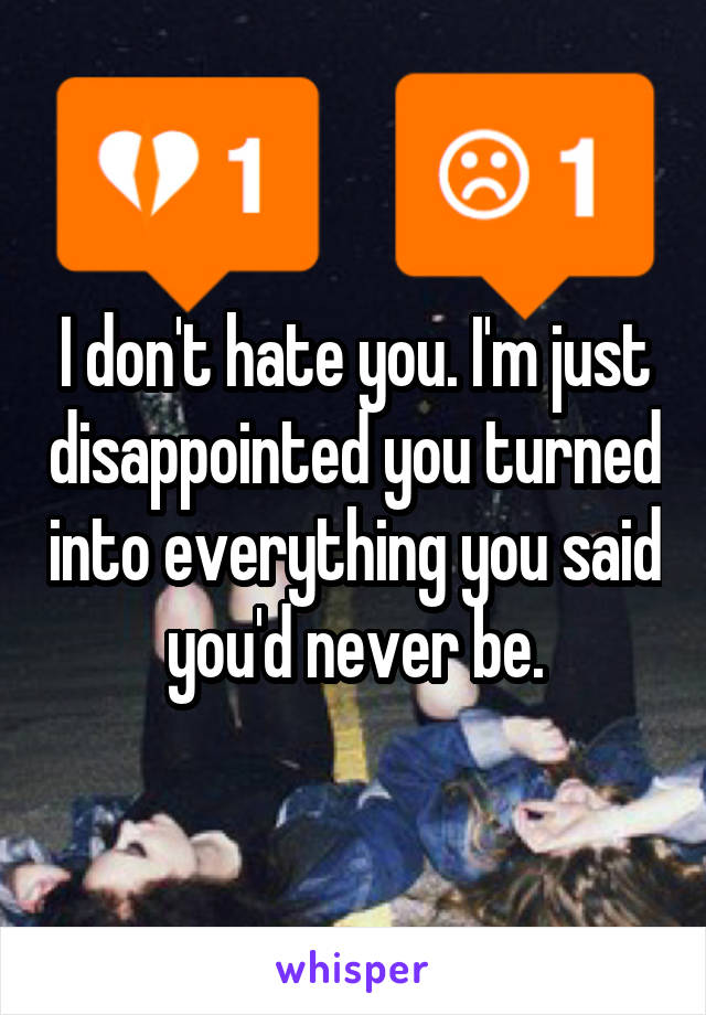 I don't hate you. I'm just disappointed you turned into everything you said you'd never be.