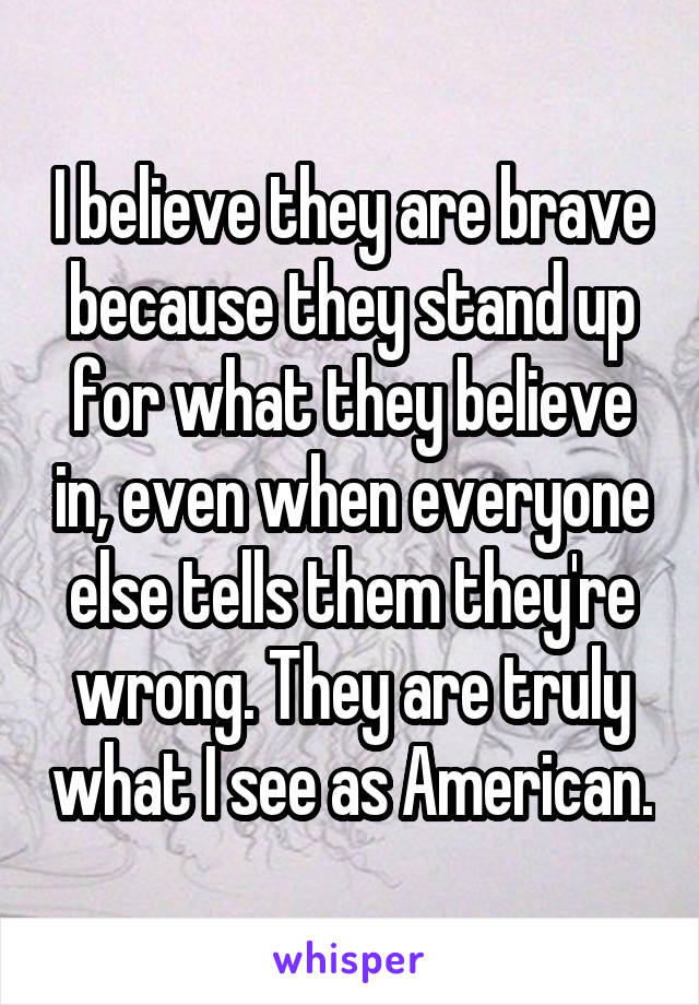I believe they are brave because they stand up for what they believe in, even when everyone else tells them they're wrong. They are truly what I see as American.