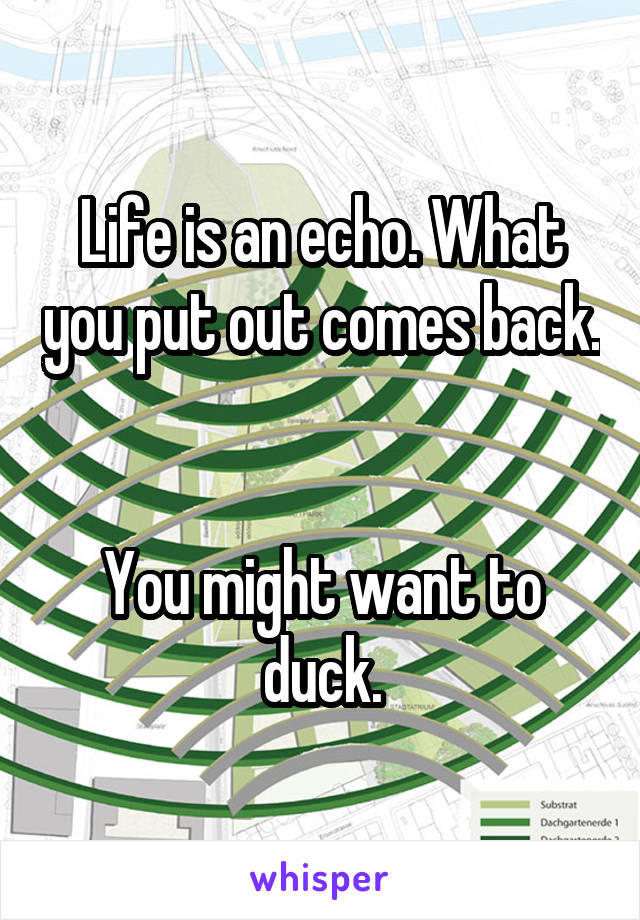 Life is an echo. What you put out comes back. 

You might want to duck.