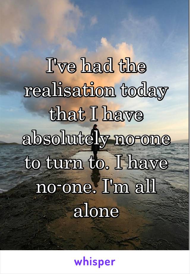 I've had the realisation today that I have absolutely no-one to turn to. I have no-one. I'm all alone