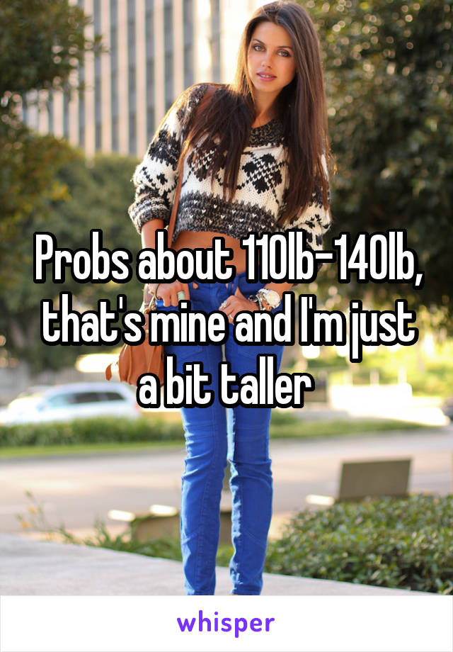 Probs about 110lb-140lb, that's mine and I'm just a bit taller 