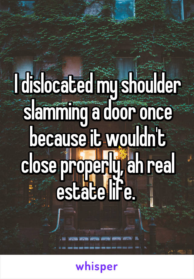 I dislocated my shoulder slamming a door once because it wouldn't close properly, ah real estate life. 