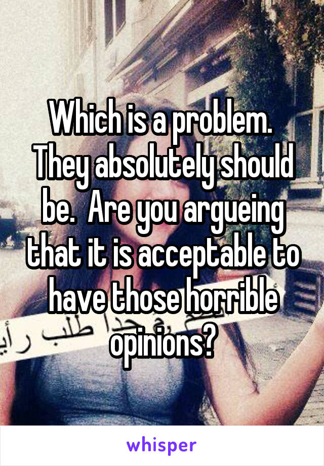 Which is a problem.  They absolutely should be.  Are you argueing that it is acceptable to have those horrible opinions?