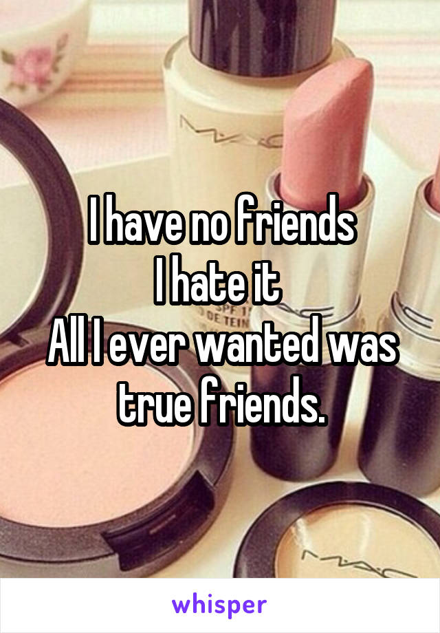 I have no friends
I hate it 
All I ever wanted was true friends.