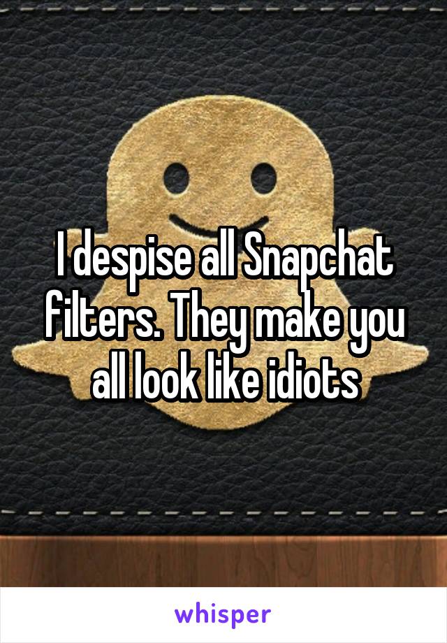 I despise all Snapchat filters. They make you all look like idiots