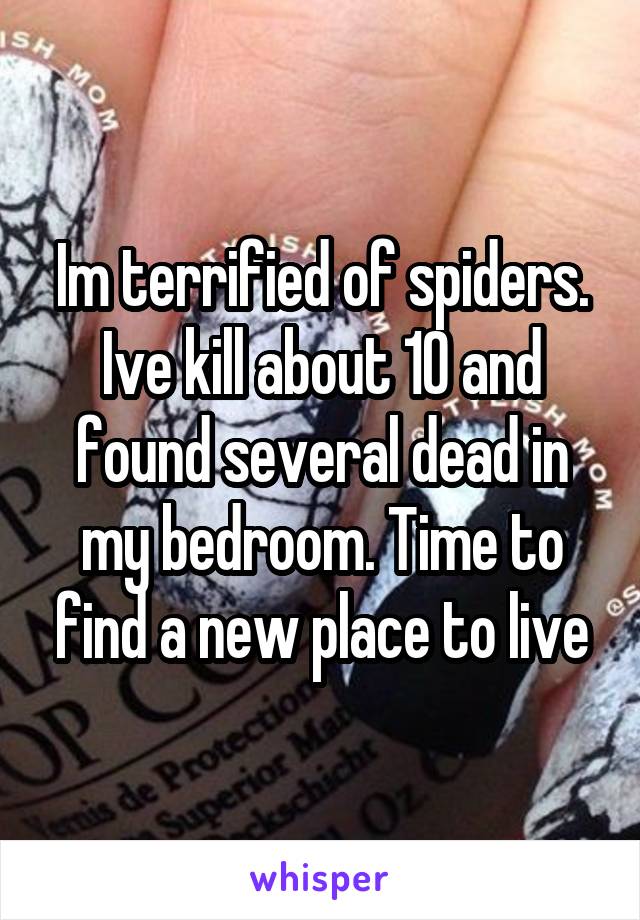 Im terrified of spiders. Ive kill about 10 and found several dead in my bedroom. Time to find a new place to live