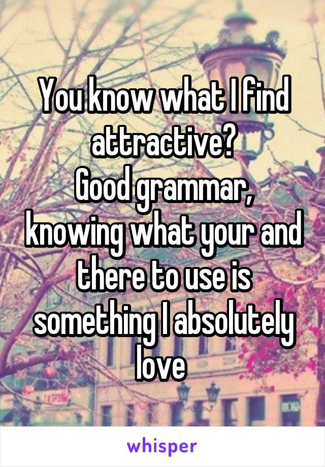 You know what I find attractive?
Good grammar, knowing what your and there to use is something I absolutely love 