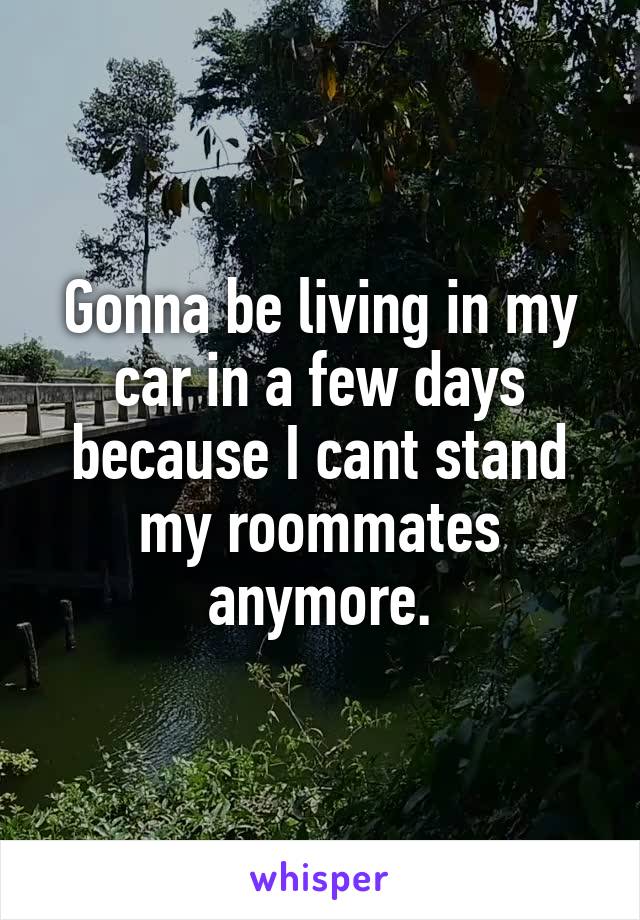 Gonna be living in my car in a few days because I cant stand my roommates anymore.