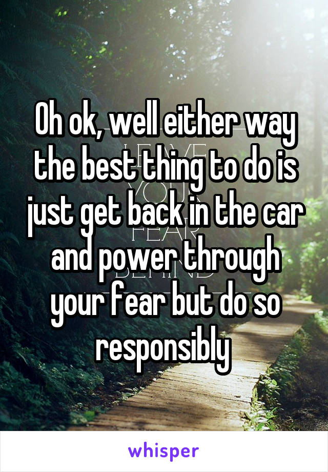 Oh ok, well either way the best thing to do is just get back in the car and power through your fear but do so responsibly 