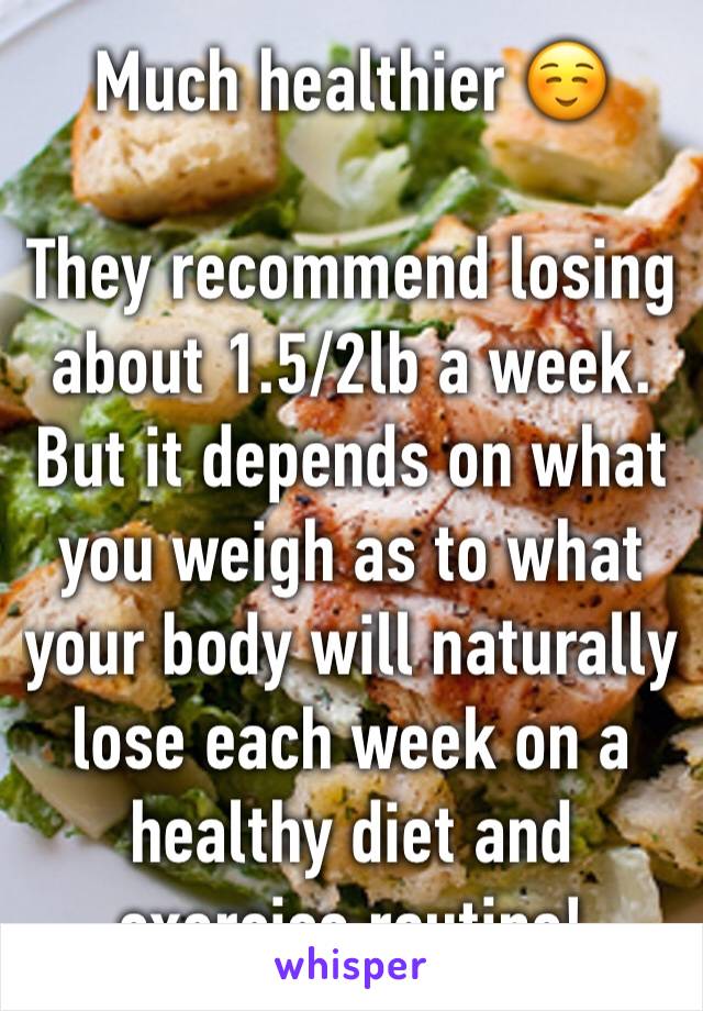 Much healthier ☺️

They recommend losing about 1.5/2lb a week. But it depends on what you weigh as to what your body will naturally lose each week on a healthy diet and exercise routine! 