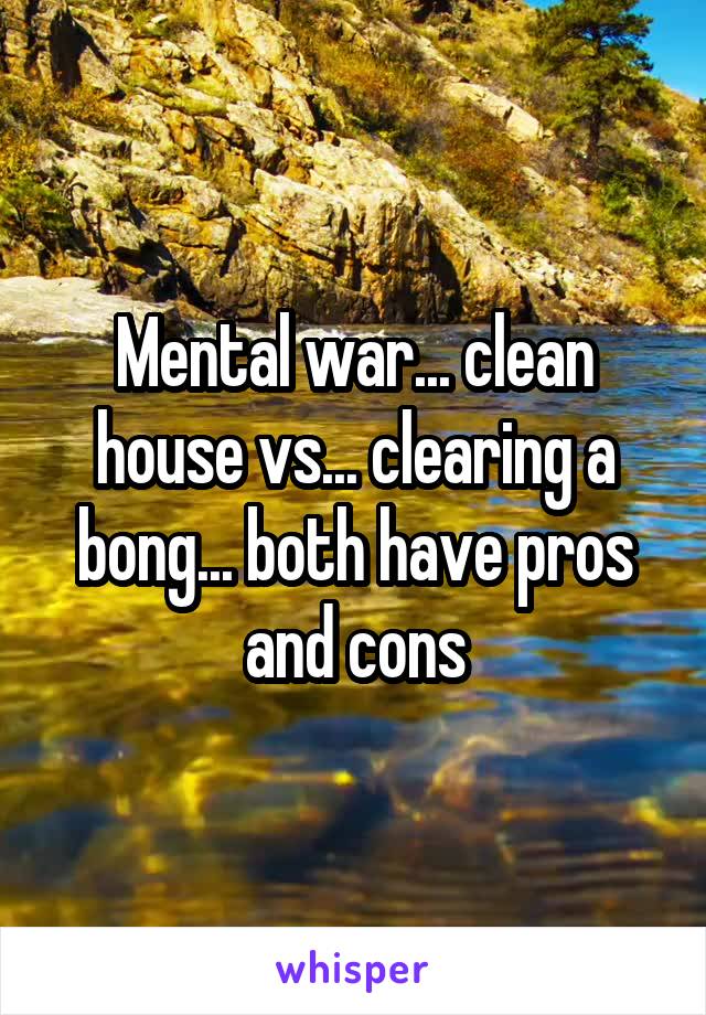 Mental war... clean house vs... clearing a bong... both have pros and cons