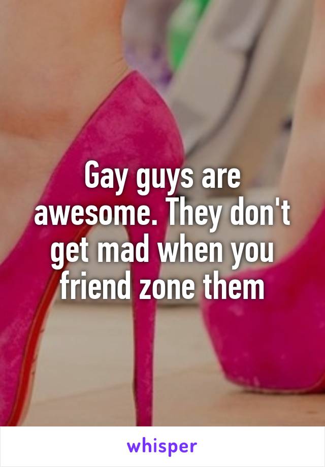 Gay guys are awesome. They don't get mad when you friend zone them