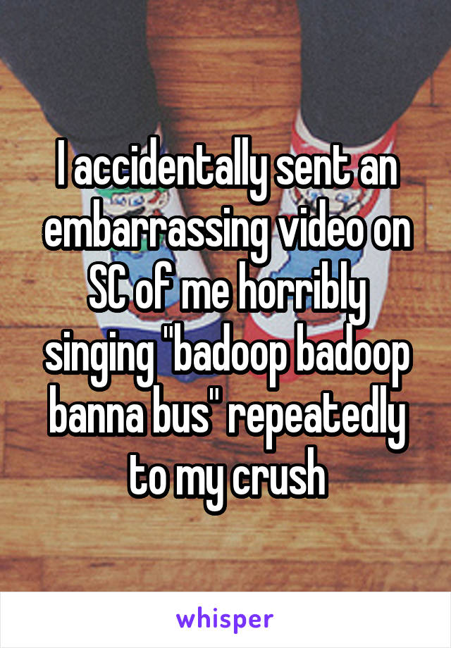 I accidentally sent an embarrassing video on SC of me horribly singing "badoop badoop banna bus" repeatedly to my crush