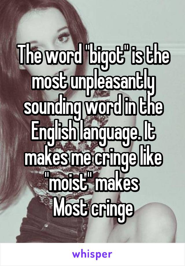 The word "bigot" is the most unpleasantly sounding word in the English language. It makes me cringe like "moist" makes 
Most cringe