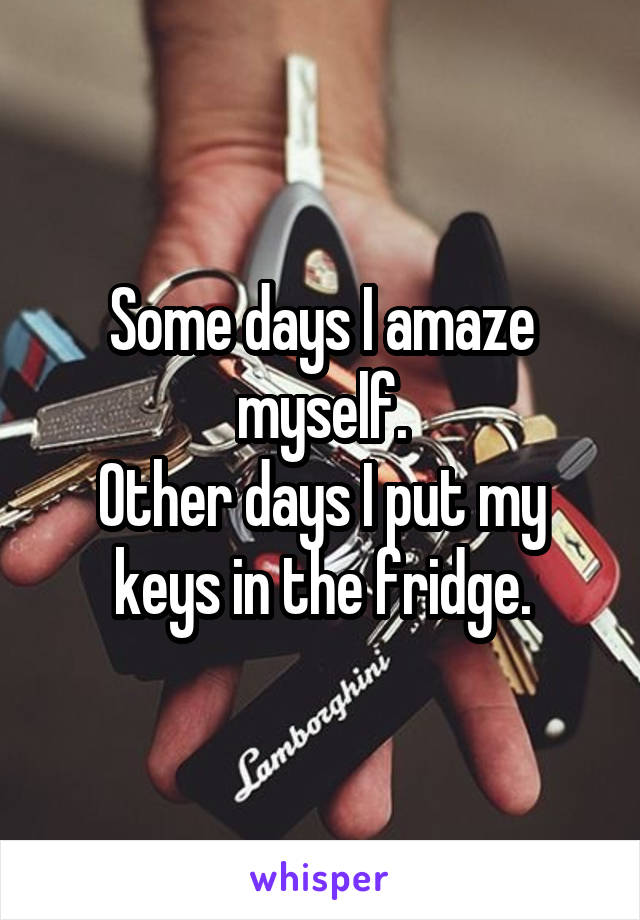 Some days I amaze myself.
Other days I put my keys in the fridge.