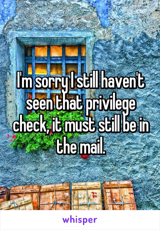 I'm sorry I still haven't seen that privilege check, it must still be in the mail.
