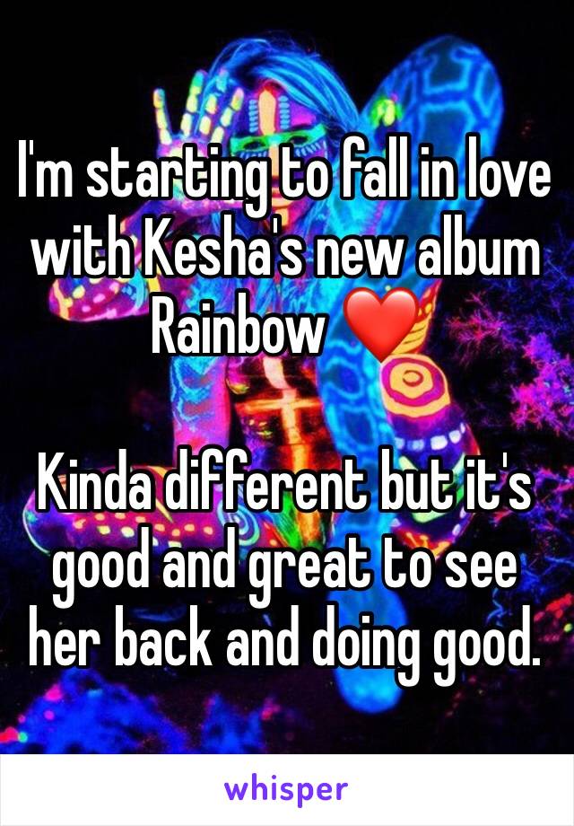 I'm starting to fall in love with Kesha's new album Rainbow ❤ 

Kinda different but it's good and great to see her back and doing good. 