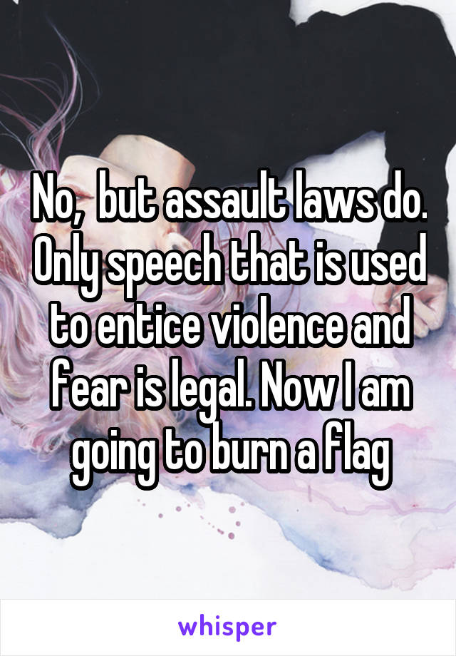 No,  but assault laws do. Only speech that is used to entice violence and fear is legal. Now I am going to burn a flag