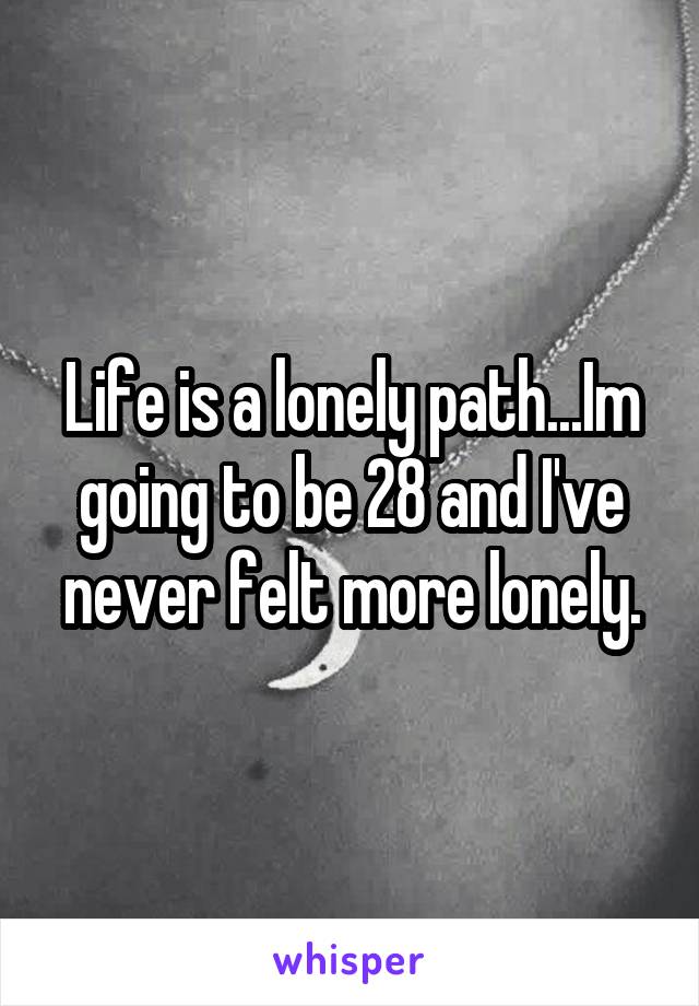 Life is a lonely path...Im going to be 28 and I've never felt more lonely.