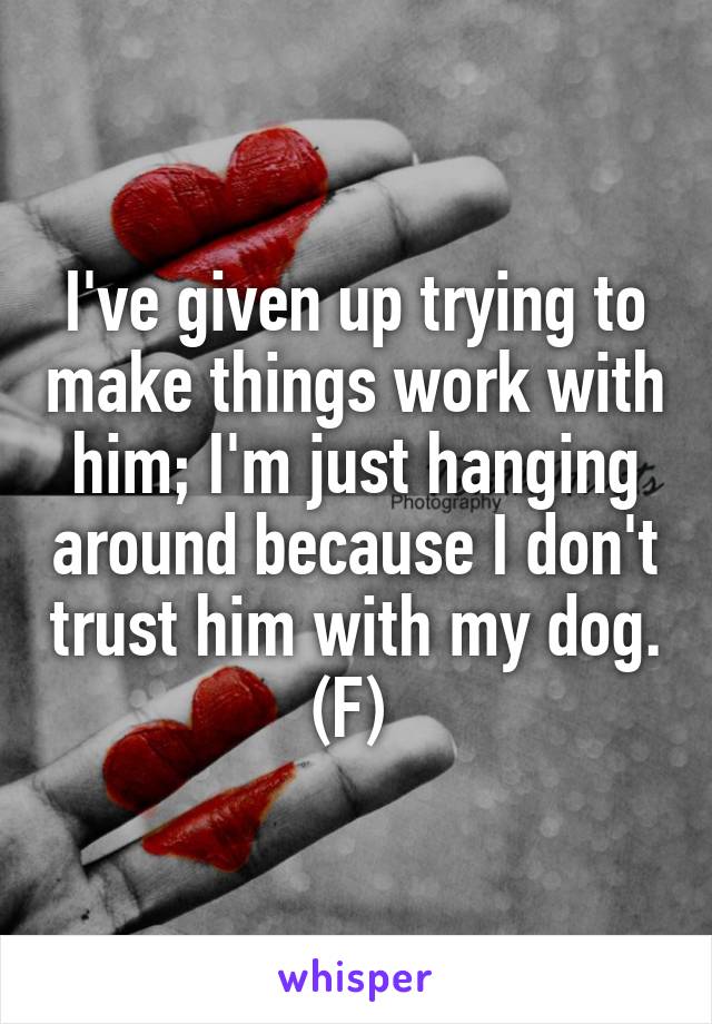 I've given up trying to make things work with him; I'm just hanging around because I don't trust him with my dog.
(F) 