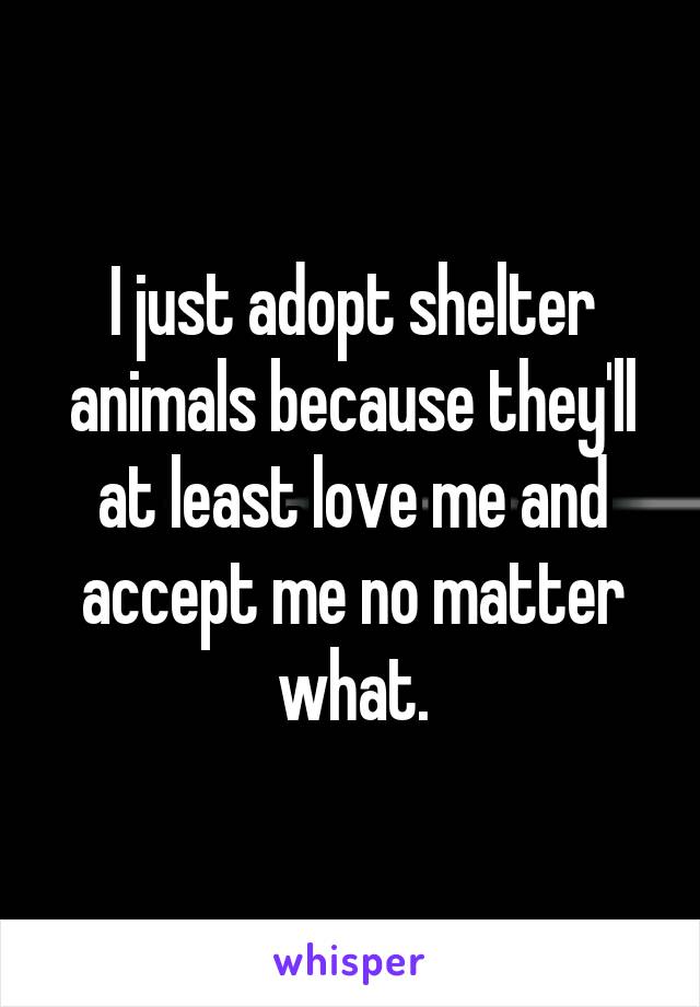 I just adopt shelter animals because they'll at least love me and accept me no matter what.