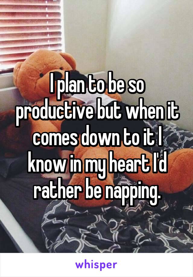 I plan to be so productive but when it comes down to it I know in my heart I'd rather be napping.