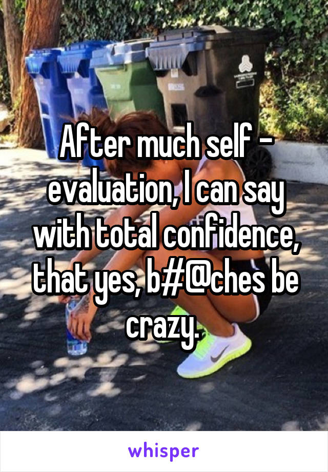 After much self - evaluation, I can say with total confidence, that yes, b#@ches be crazy. 