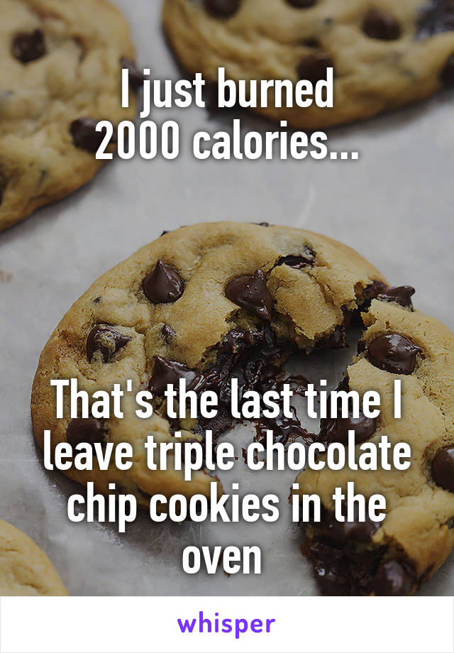 I just burned
 2000 calories... 




That's the last time I leave triple chocolate chip cookies in the oven 