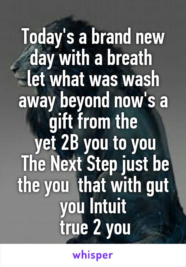 Today's a brand new day with a breath 
let what was wash away beyond now's a gift from the
 yet 2B you to you
 The Next Step just be the you  that with gut you Intuit
 true 2 you