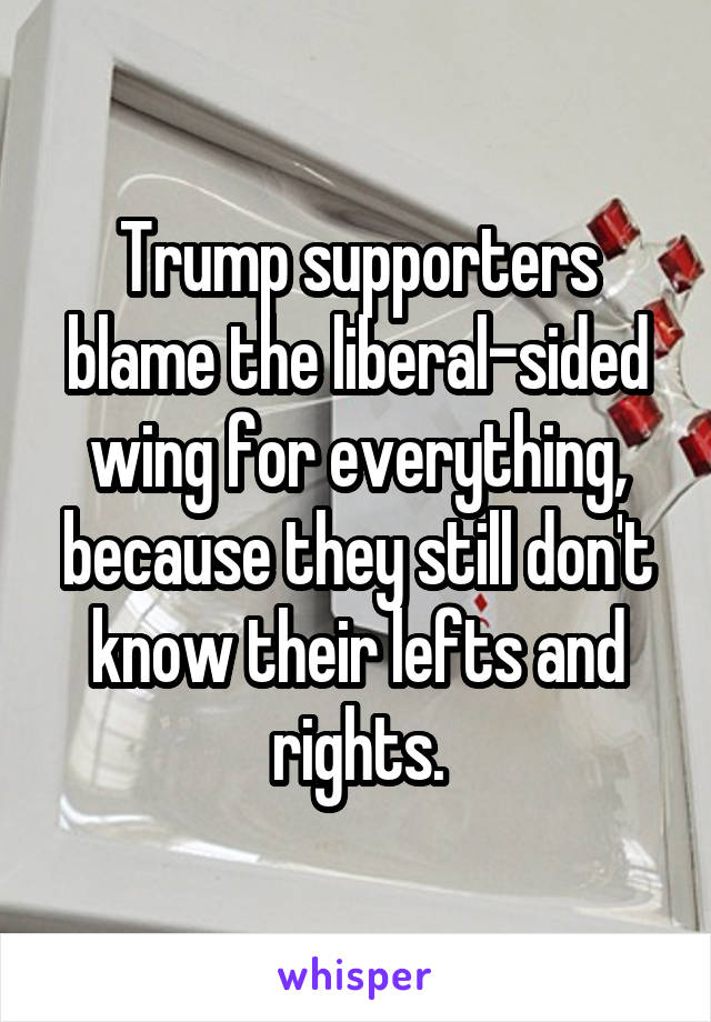 Trump supporters blame the liberal-sided wing for everything, because they still don't know their lefts and rights.