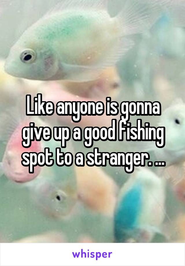 Like anyone is gonna give up a good fishing spot to a stranger. ...