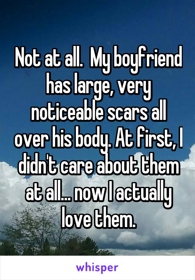 Not at all.  My boyfriend has large, very noticeable scars all over his body. At first, I didn't care about them at all... now I actually love them.